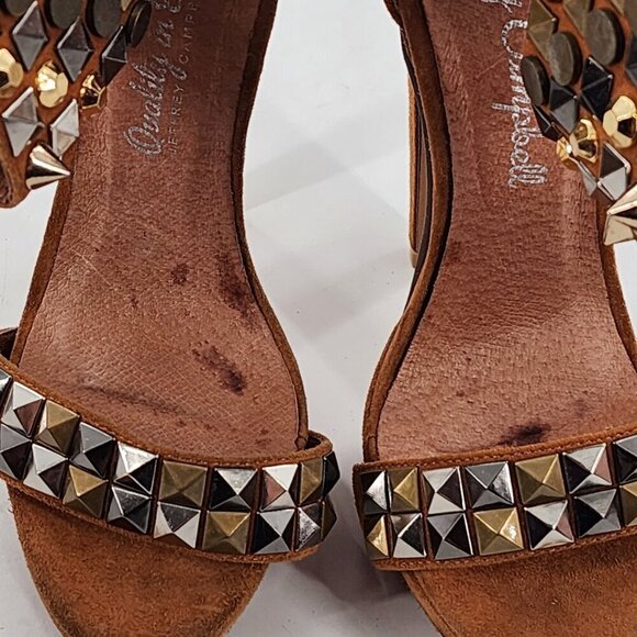 JEFFREY CAMPBELL NWD Kylie Ankle Strap Suede Platform Studded Heels Zip Tan - Picture 12 of 12